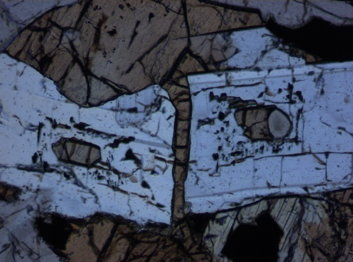 Thin Section Photograph of Apollo 15 Sample 15076,66 in Plane-Polarized Light at 10x Magnification and 0.7 mm Field of View (View #5)
