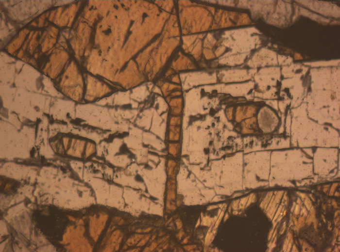 Thin Section Photograph of Apollo 15 Sample 15076,66 in Reflected Light at 10x Magnification and 0.7 mm Field of View (View #5)