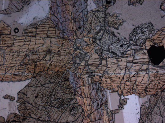 Thin Section Photograph of Apollo 15 Sample 15085,11 in Plane-Polarized Light at 2.5x Magnification and 2.85 mm Field of View (View #1)