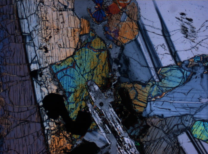Thin Section Photograph of Apollo 15 Sample 15085,11 in Cross-Polarized Light at 2.5x Magnification and 2.85 mm Field of View (View #3)