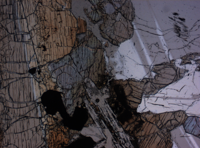 Thin Section Photograph of Apollo 15 Sample 15085,11 in Plane-Polarized Light at 2.5x Magnification and 2.85 mm Field of View (View #3)