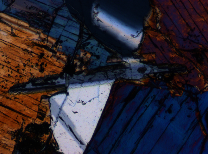 Thin Section Photograph of Apollo 15 Sample 15085,11 in Cross-Polarized Light at 10x Magnification and 0.7 mm Field of View (View #4)