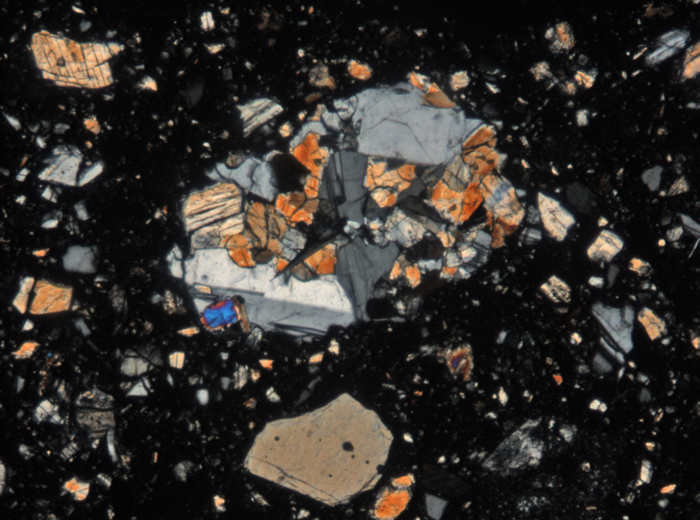Thin Section Photograph of Apollo 15 Sample 15086,32 in Cross-Polarized Light at 5x Magnification and 1.4 mm Field of View (View #3)