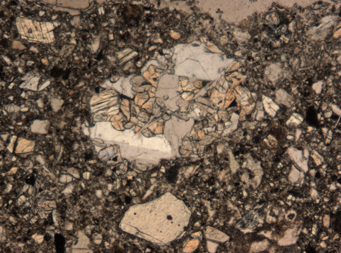 Thin Section Photograph of Apollo 15 Sample 15086,32 in Plane-Polarized Light at 5x Magnification and 1.4 mm Field of View (View #3)