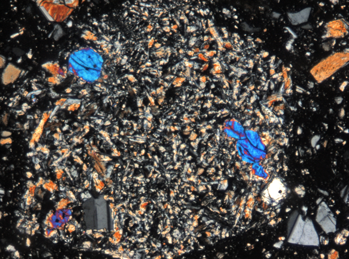 Thin Section Photograph of Apollo 15 Sample 15086,32 in Cross-Polarized Light at 5x Magnification and 1.4 mm Field of View (View #5)