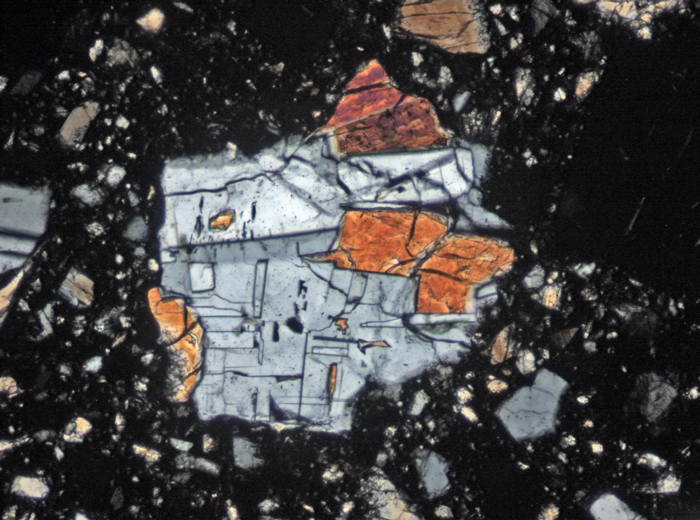 Thin Section Photograph of Apollo 15 Sample 15086,32 in Cross-Polarized Light at 10x Magnification and 0.7 mm Field of View (View #7)