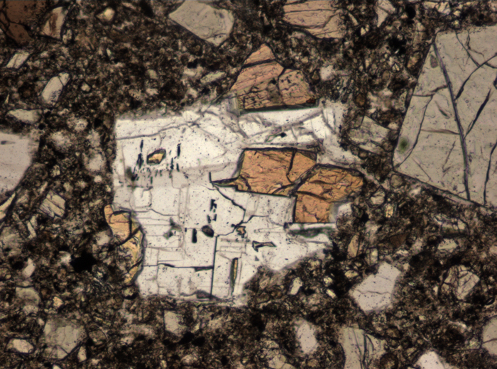 Thin Section Photograph of Apollo 15 Sample 15086,32 in Plane-Polarized Light at 10x Magnification and 0.7 mm Field of View (View #7)