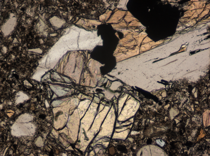 Thin Section Photograph of Apollo 15 Sample 15086,32 in Plane-Polarized Light at 10x Magnification and 0.7 mm Field of View (View #8)