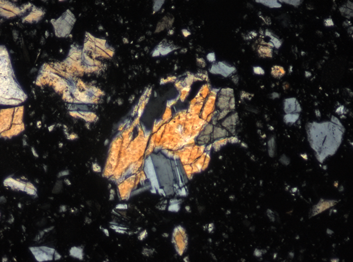 Thin Section Photograph of Apollo 15 Sample 15086,32 in Cross-Polarized Light at 10x Magnification and 0.7 mm Field of View (View #10)