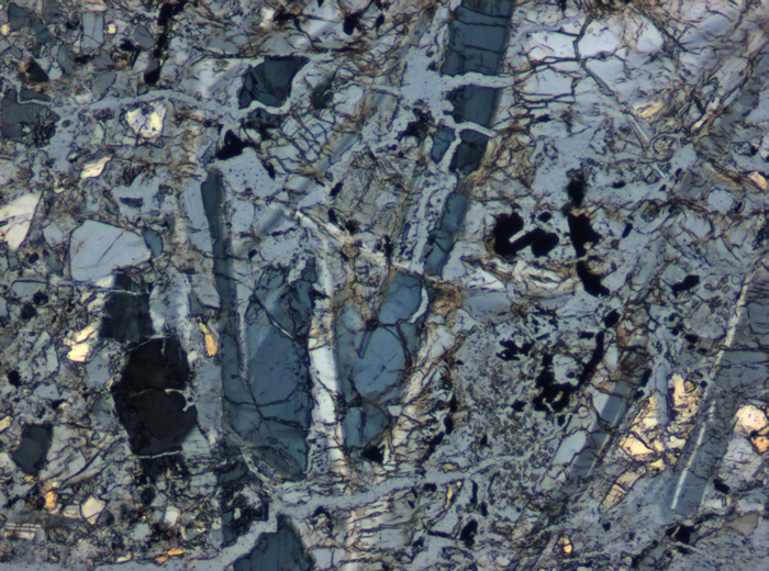 Thin Section Photograph of Apollo 15 Sample 15095,4 in Cross-Polarized Light at 10x Magnification and 0.7 mm Field of View (View #3)