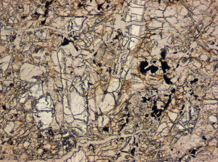 Thin Section Photograph of Apollo 15 Sample 15095,4 in Plane-Polarized Light at 10x Magnification and 0.7 mm Field of View (View #3)