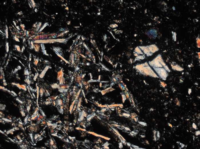 Thin Section Photograph of Apollo 15 Sample 15205,123 in Cross-Polarized Light at 2.5x Magnification and 2.85 mm Field of View (View #1)