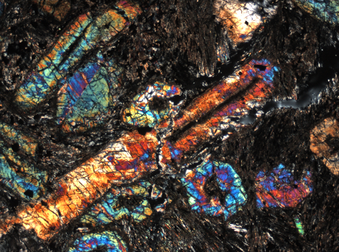 Thin Section Photograph of Apollo 15 Sample 15205,123 in Cross-Polarized Light at 2.5x Magnification and 2.85 mm Field of View (View #2)