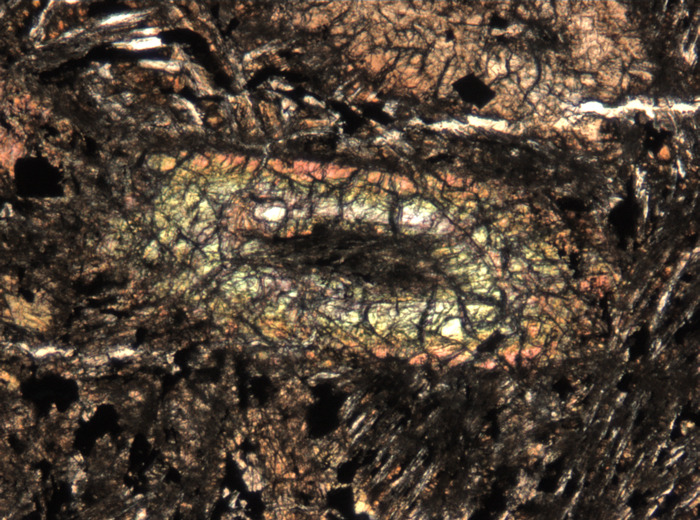 Thin Section Photograph of Apollo 15 Sample 15205,123 in Plane-Polarized Light at 5x Magnification and 1.4 mm Field of View (View #3)