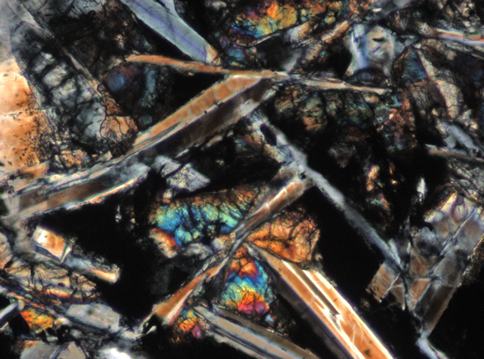 Thin Section Photograph of Apollo 15 Sample 15205,123 in Cross-Polarized Light at 10x Magnification and 0.7 mm Field of View (View #5)