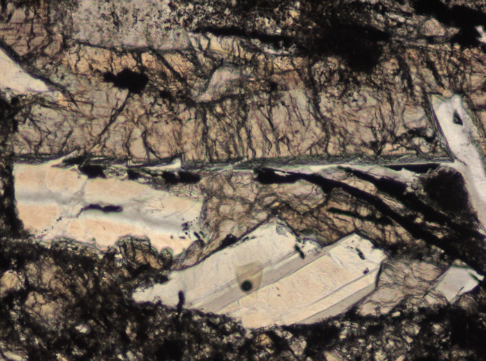 Thin Section Photograph of Apollo 15 Sample 15205,123 in Plane-Polarized Light at 10x Magnification and 0.7 mm Field of View (View #6)