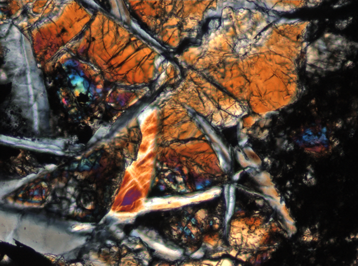 Thin Section Photograph of Apollo 15 Sample 15205,123 in Cross-Polarized Light at 10x Magnification and 0.7 mm Field of View (View #7)