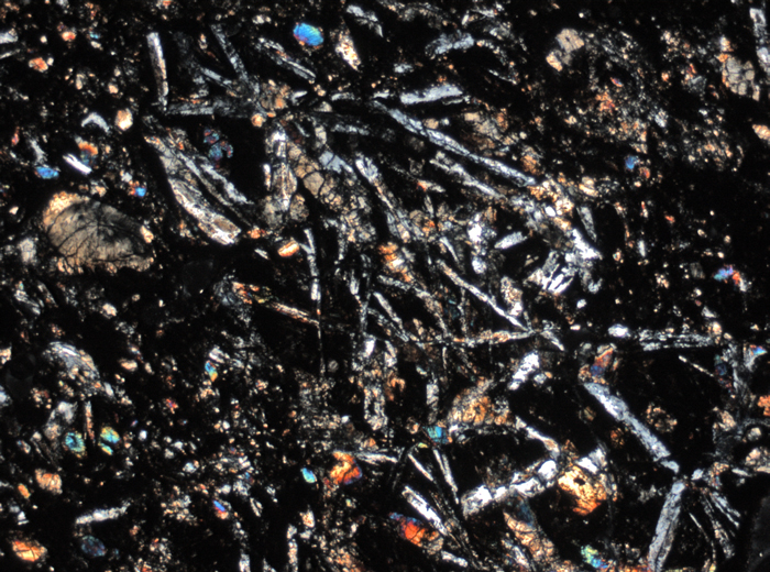 Thin Section Photograph of Apollo 15 Sample 15206,31 in Cross-Polarized Light at 2.5x Magnification and 2.85 mm Field of View (View #1)