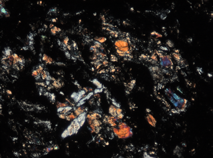 Thin Section Photograph of Apollo 15 Sample 15206,31 in Cross-Polarized Light at 5x Magnification and 1.4 mm Field of View (View #2)