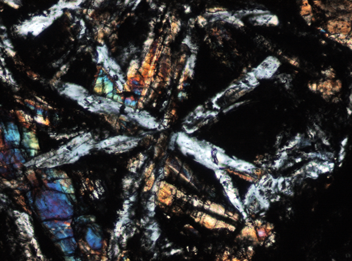 Thin Section Photograph of Apollo 15 Sample 15206,31 in Cross-Polarized Light at 10x Magnification and 0.7 mm Field of View (View #3)