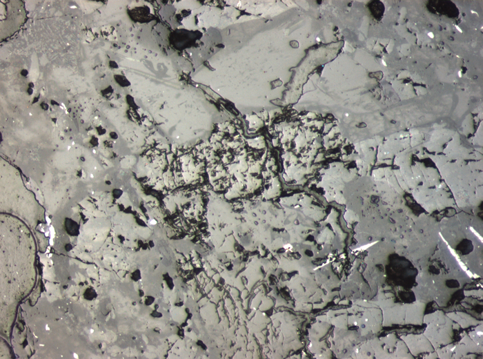 Thin Section Photograph of Apollo 15 Sample 15206,31 in Reflected Light at 10x Magnification and 0.7 mm Field of View (View #5)