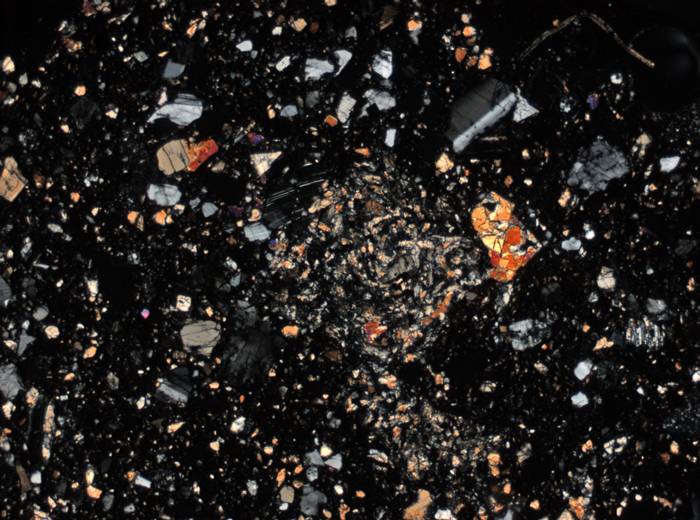 Thin Section Photograph of Apollo 15 Sample 15255,38 in Cross-Polarized Light at 2.5x Magnification and 2.85 mm Field of View (View #1)