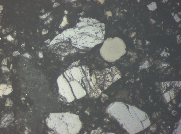 Thin Section Photograph of Apollo 15 Sample 15255,38 in Reflected Light at 10x Magnification and 0.7 mm Field of View (View #3)