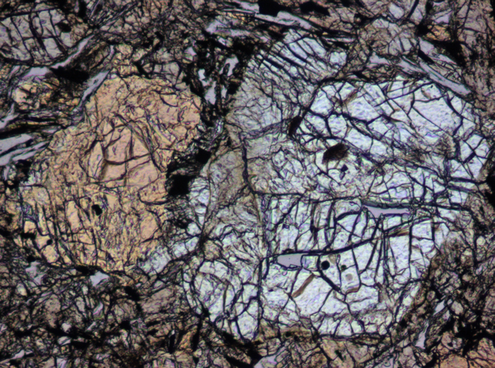 Thin Section Photograph of Apollo 15 Sample 15256,20 in Plane-Polarized Light at 10x Magnification and 0.7 mm Field of View (View #2)
