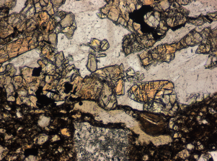 Thin Section Photograph of Apollo 15 Sample 15257,4 in Plane-Polarized Light at 10x Magnification and 0.7 mm Field of View (View #3)