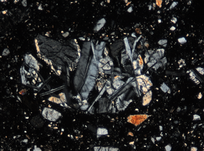 Thin Section Photograph of Apollo 15 Sample 15265,11 in Cross-Polarized Light at 5x Magnification and 1.4 mm Field of View (View #2)