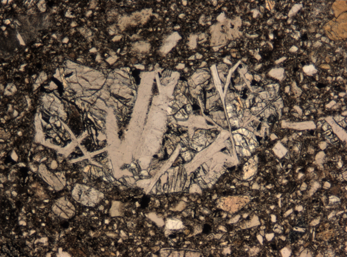 Thin Section Photograph of Apollo 15 Sample 15265,11 in Plane-Polarized Light at 5x Magnification and 1.4 mm Field of View (View #2)