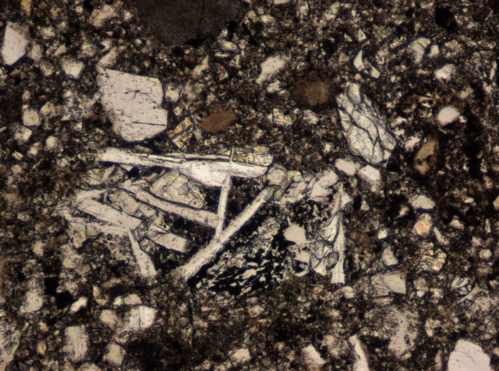 Thin Section Photograph of Apollo 15 Sample 15265,11 in Plane-Polarized Light at 10x Magnification and 0.7 mm Field of View (View #3)