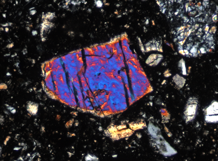 Thin Section Photograph of Apollo 15 Sample 15265,11 in Cross-Polarized Light at 10x Magnification and 0.7 mm Field of View (View #5)