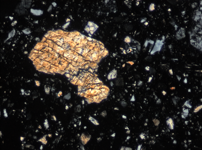 Thin Section Photograph of Apollo 15 Sample 15265,11 in Cross-Polarized Light at 10x Magnification and 0.7 mm Field of View (View #7)
