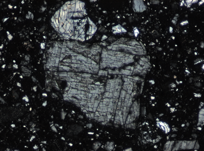 Thin Section Photograph of Apollo 15 Sample 15266,17 in Cross-Polarized Light at 10x Magnification and 0.7 mm Field of View (View #3)