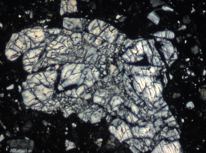 Thin Section Photograph of Apollo 15 Sample 15266,17 in Cross-Polarized Light at 10x Magnification and 0.7 mm Field of View (View #4)