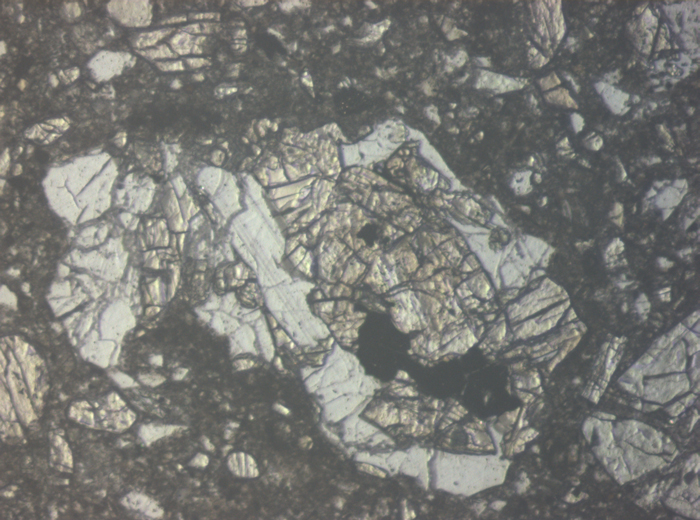 Thin Section Photograph of Apollo 15 Sample 15266,17 in Reflected Light at 10x Magnification and 0.7 mm Field of View (View #5)