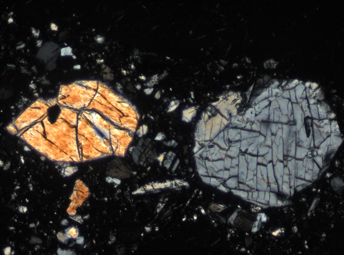 Thin Section Photograph of Apollo 15 Sample 15266,17 in Cross-Polarized Light at 10x Magnification and 0.7 mm Field of View (View #6)
