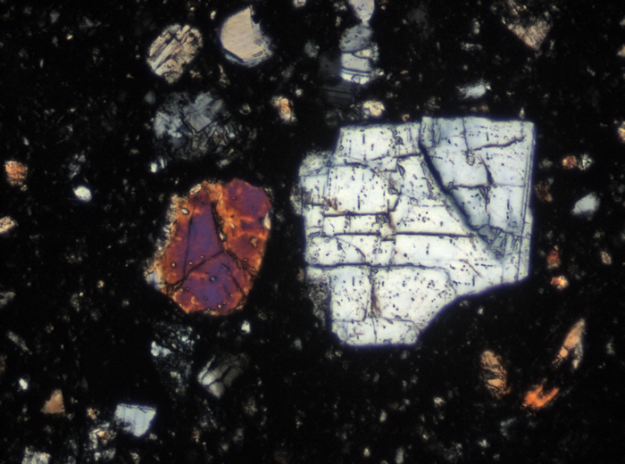 Thin Section Photograph of Apollo 15 Sample 15298,5 in Cross-Polarized Light at 10x Magnification and 0.7 mm Field of View (View #3)