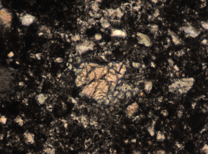 Thin Section Photograph of Apollo 15 Sample 15298,5 in Plane-Polarized Light at 10x Magnification and 0.7 mm Field of View (View #5)