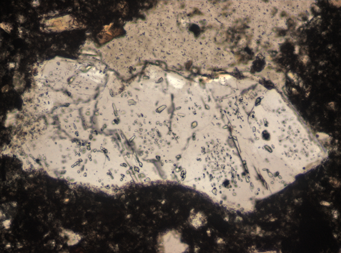 Thin Section Photograph of Apollo 15 Sample 15298,5 in Plane-Polarized Light at 10x Magnification and 0.7 mm Field of View (View #6)