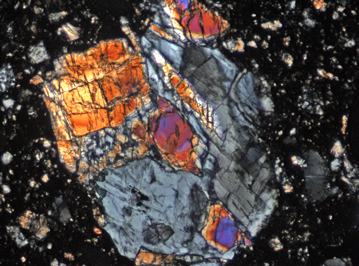 Thin Section Photograph of Apollo 15 Sample 15299,204 in Cross-Polarized Light at 10x Magnification and 0.7 mm Field of View (View #2)