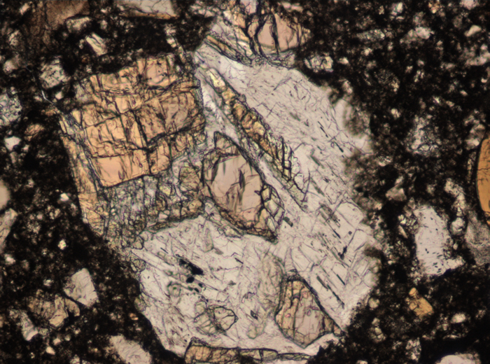 Thin Section Photograph of Apollo 15 Sample 15299,204 in Plane-Polarized Light at 10x Magnification and 0.7 mm Field of View (View #2)