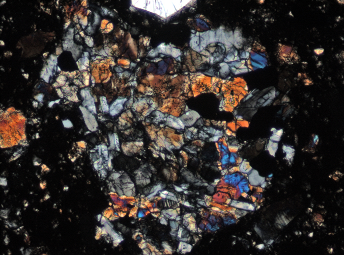 Thin Section Photograph of Apollo 15 Sample 15299,204 in Cross-Polarized Light at 10x Magnification and 0.7 mm Field of View (View #3)