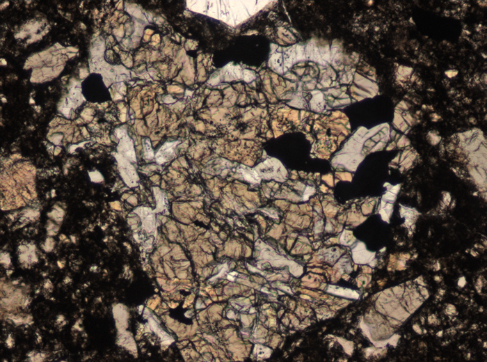 Thin Section Photograph of Apollo 15 Sample 15299,204 in Plane-Polarized Light at 10x Magnification and 0.7 mm Field of View (View #3)