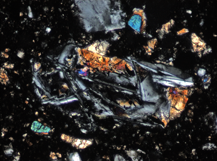 Thin Section Photograph of Apollo 15 Sample 15299,204 in Cross-Polarized Light at 10x Magnification and 0.7 mm Field of View (View #4)