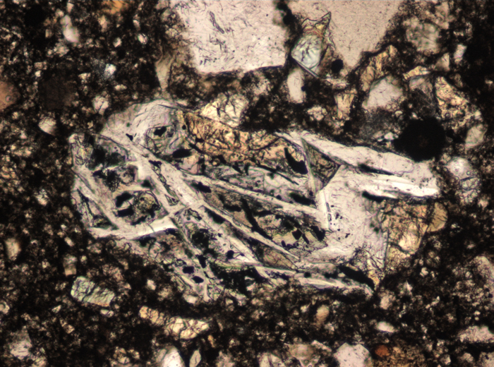 Thin Section Photograph of Apollo 15 Sample 15299,204 in Plane-Polarized Light at 10x Magnification and 0.7 mm Field of View (View #4)