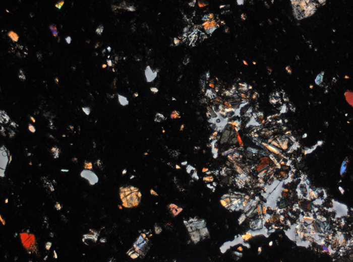 Thin Section Photograph of Apollo 15 Sample 15405,147 in Cross-Polarized Light at 2.5x Magnification and 2.85 mm Field of View (View #1)