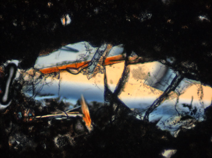 Thin Section Photograph of Apollo 15 Sample 15405,147 in Cross-Polarized Light at 10x Magnification and 0.7 mm Field of View (View #2)