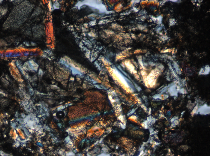 Thin Section Photograph of Apollo 15 Sample 15405,147 in Cross-Polarized Light at 10x Magnification and 0.7 mm Field of View (View #3)